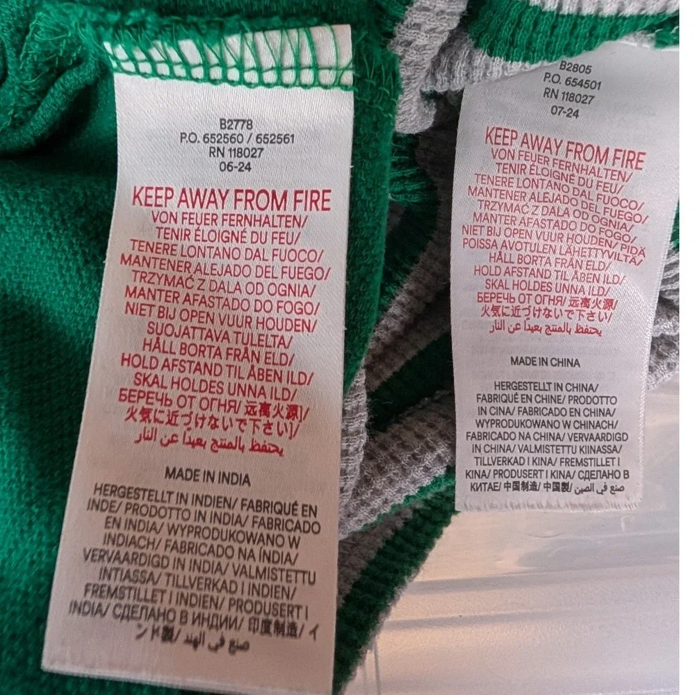 Lot 2 PCS Mini Boden Waffle Knit Thermal Shirts Kids 5-6Y‎ Green Gray Striped